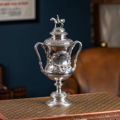 Antique 19th Century Indian Colonial Solid Silver Trophy Cup & Cover c.1860