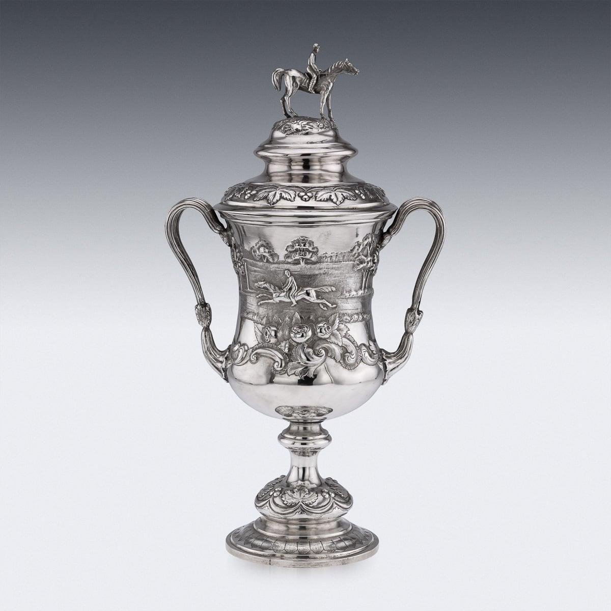 Antique 19th Century Indian Colonial Solid Silver Trophy Cup & Cover c.1860 In Good Condition For Sale In Royal Tunbridge Wells, Kent