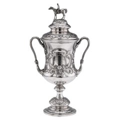 Antique 19th Century Indian Colonial Solid Silver Trophy Cup & Cover c.1860