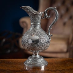 Antique 19th Century Indian Cutch Solid Silver Water Ewer, Vishnu Kishore c.1880