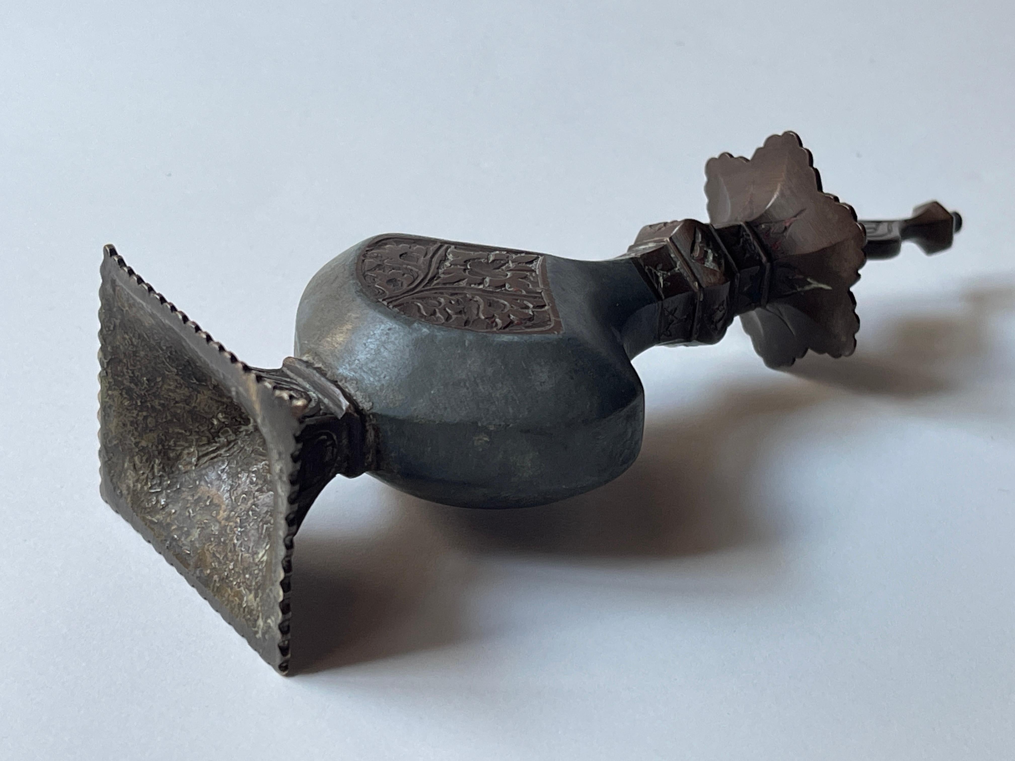 Antique 19th Century Indian Engraved Copper Perfume Bottle For Sale 6