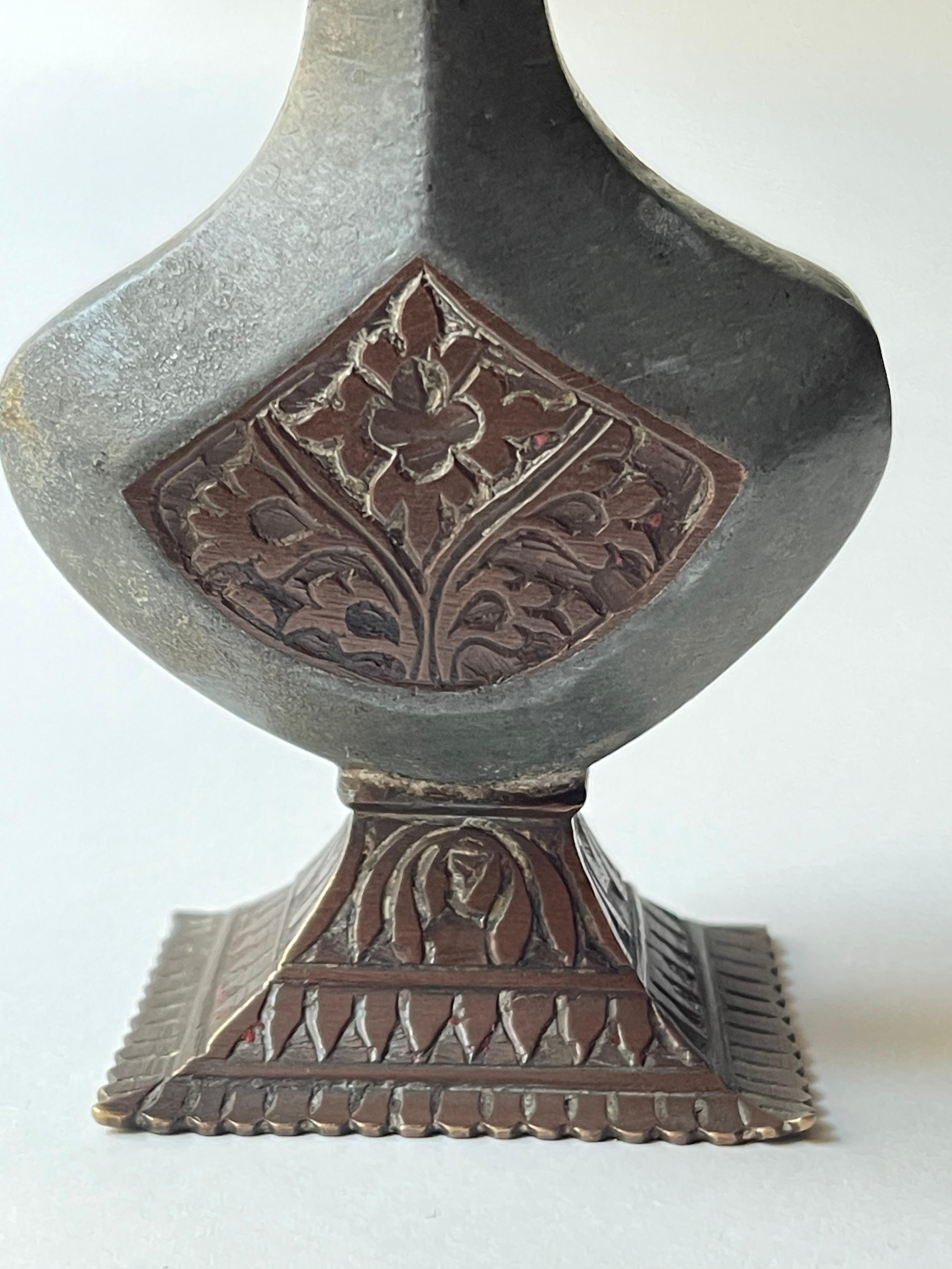 Metalwork Antique 19th Century Indian Engraved Copper Perfume Bottle For Sale