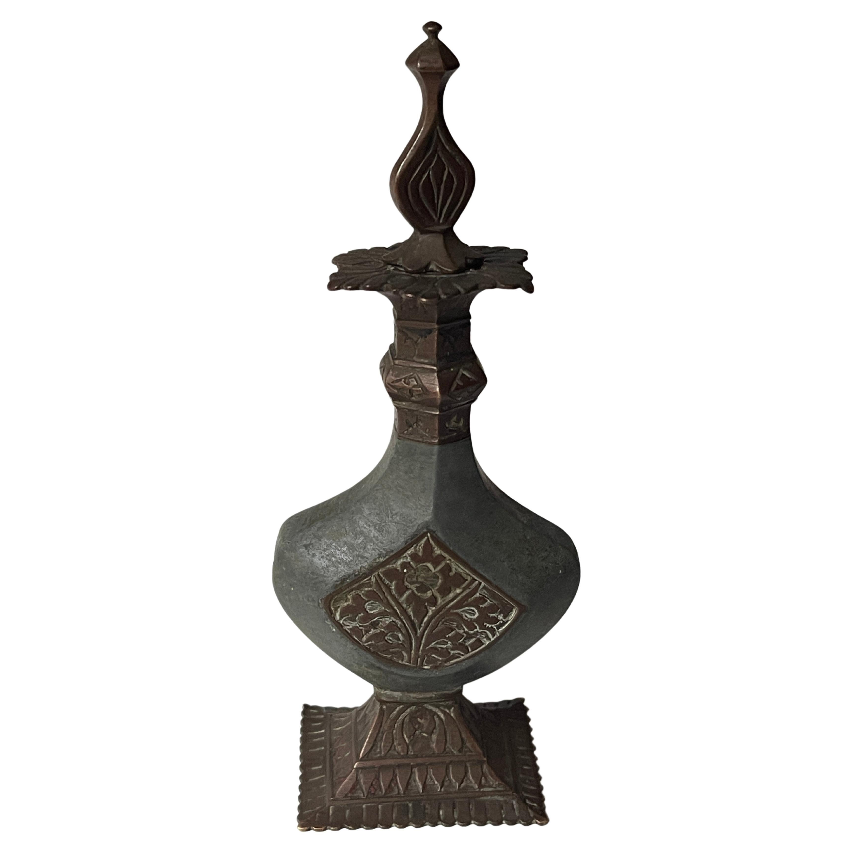 Antique 19th Century Indian Engraved Copper Perfume Bottle