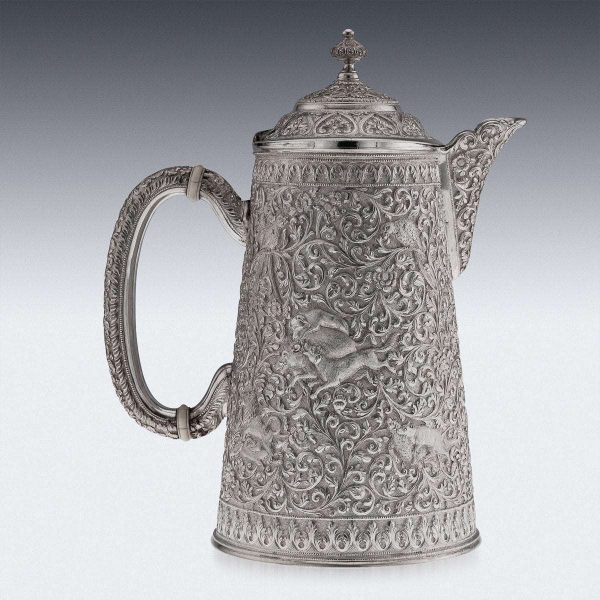 Late 19th Century Antique 19th Century Indian Kutch Large Solid Silver Water Ewer c.1880 For Sale