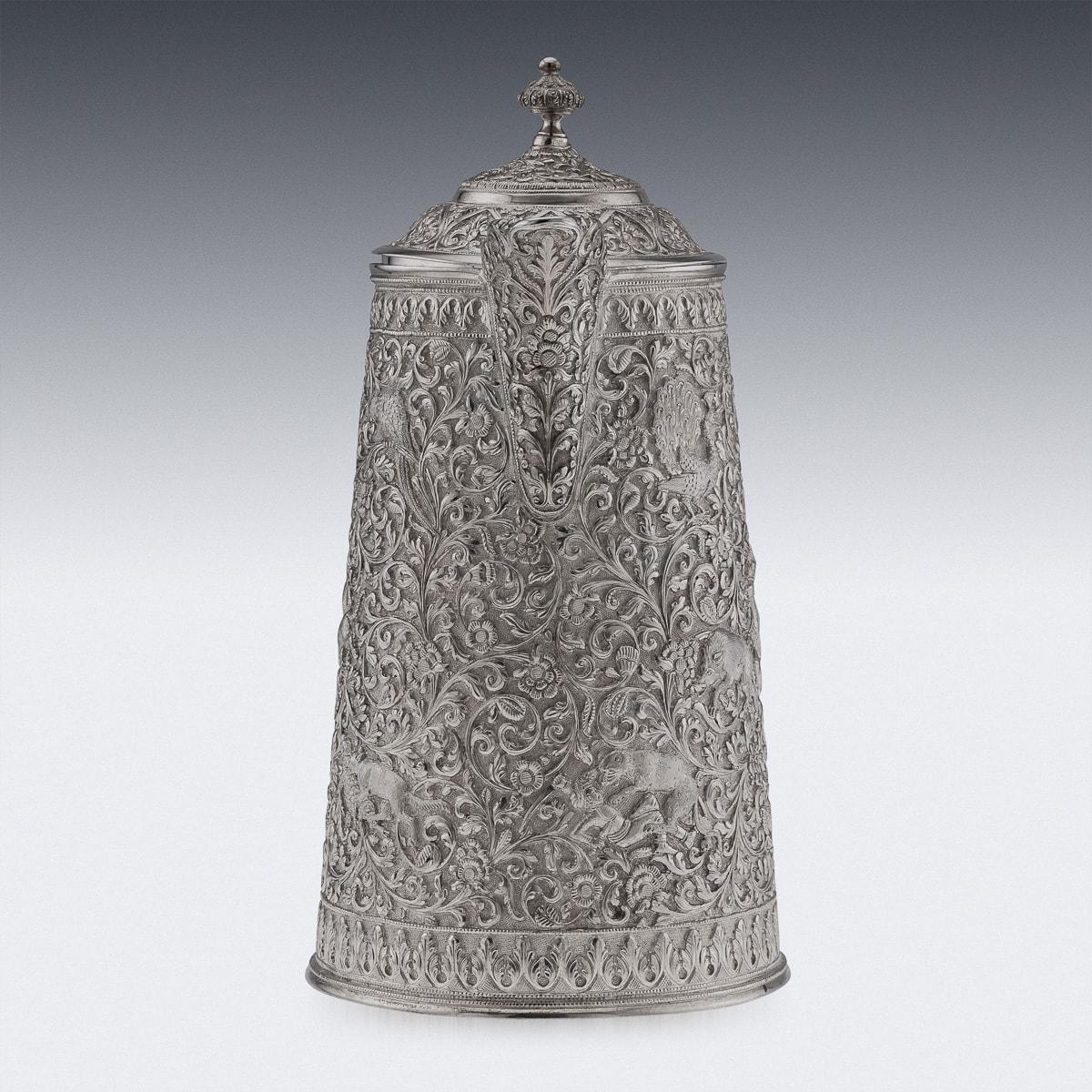 Antique 19th Century Indian Kutch Large Solid Silver Water Ewer c.1880 1