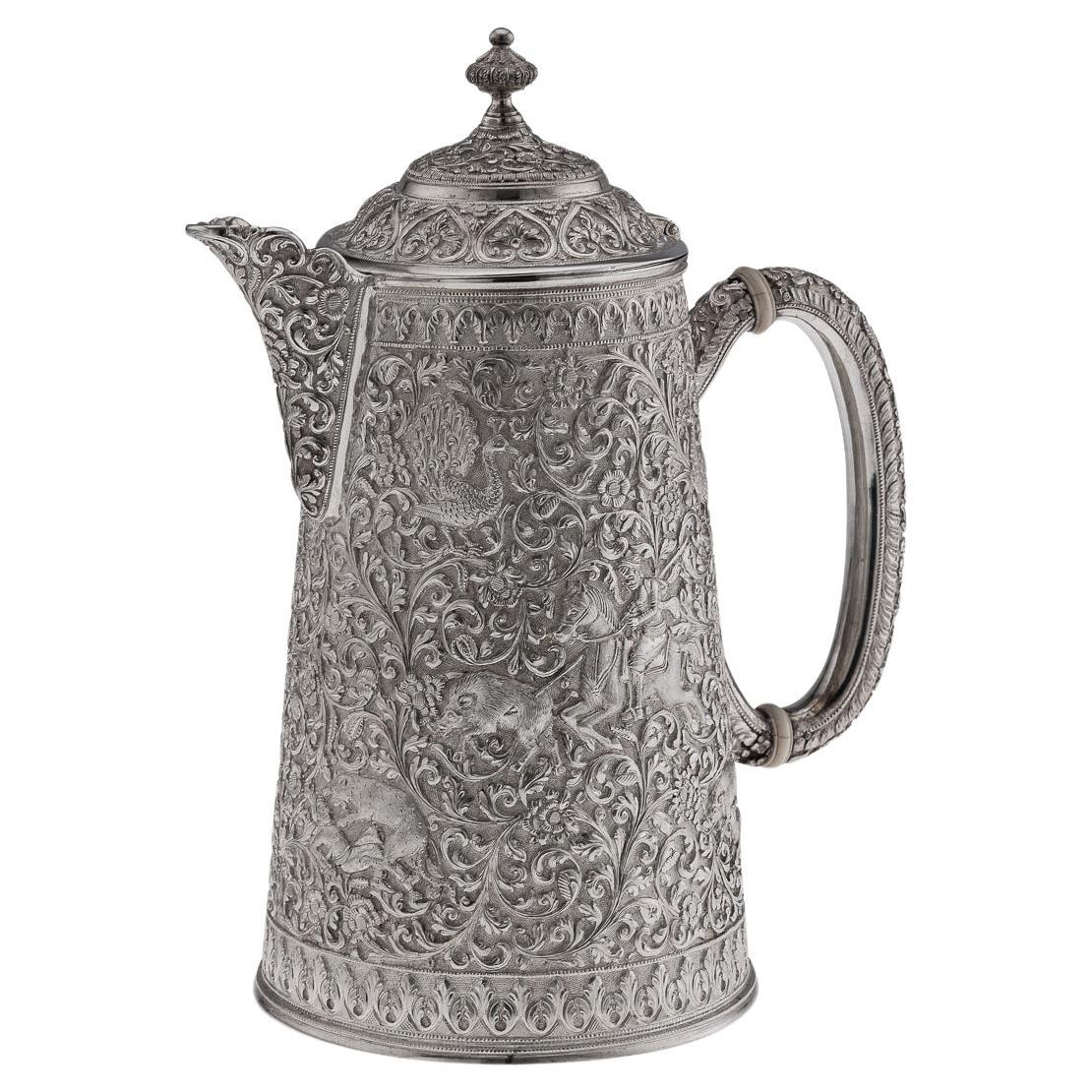 Antique 19th Century Indian Kutch Large Solid Silver Water Ewer c.1880 For Sale
