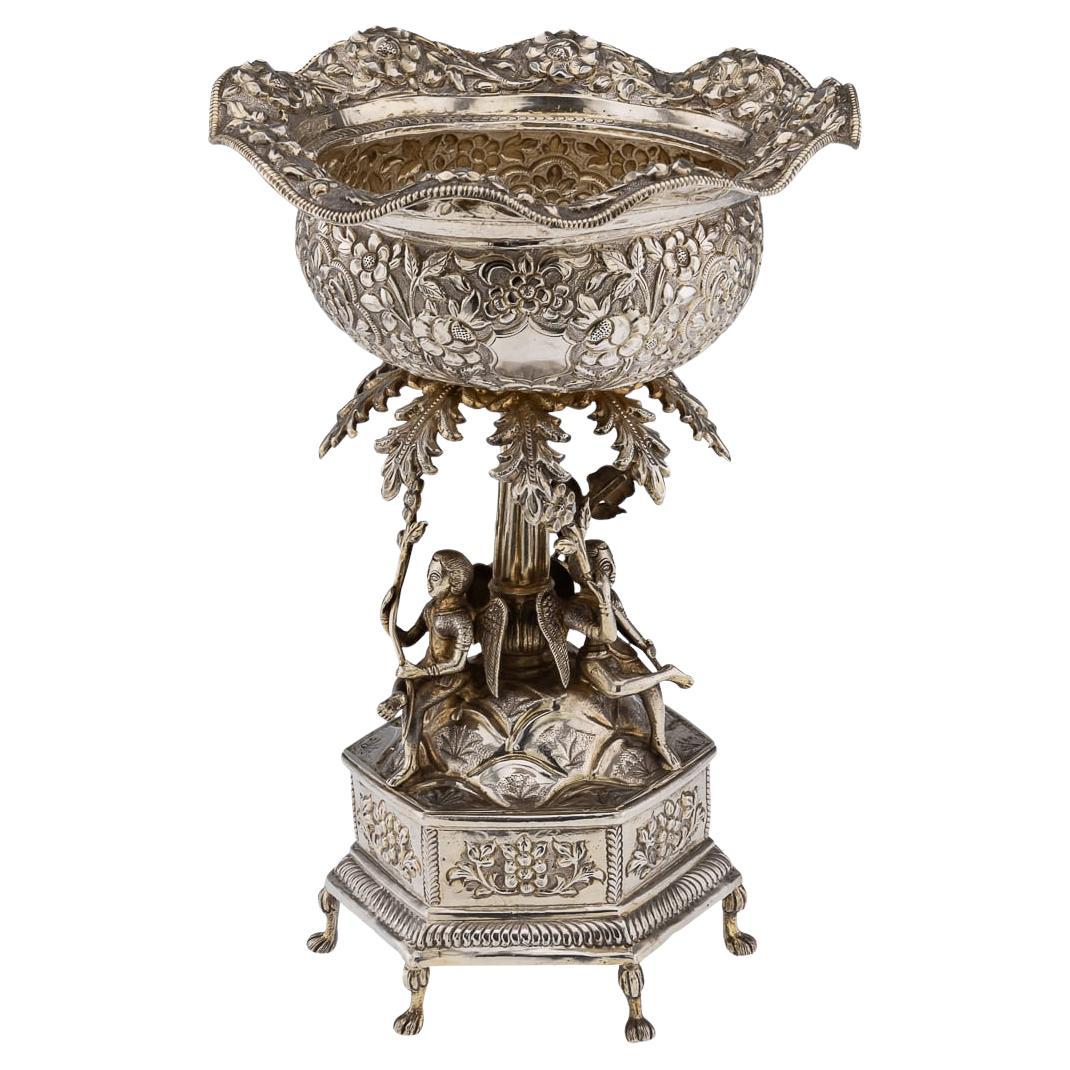 Centro de mesa antiguo de plata maciza de Kutch (India) del siglo XIX c.1890