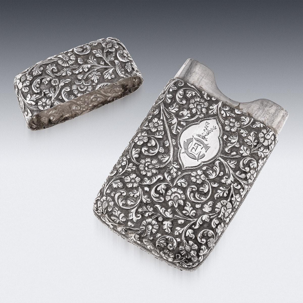 Antique 19th Century Indian Kutch Solid Silver Cigar Case c.1880 For Sale 1