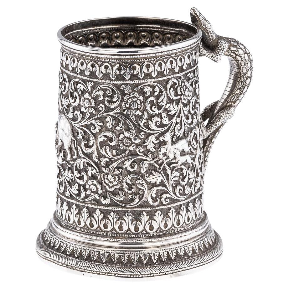 Antique 19th Century Indian Kutch Solid Silver Mug, Oomersi Mawji Bhuj c.1890