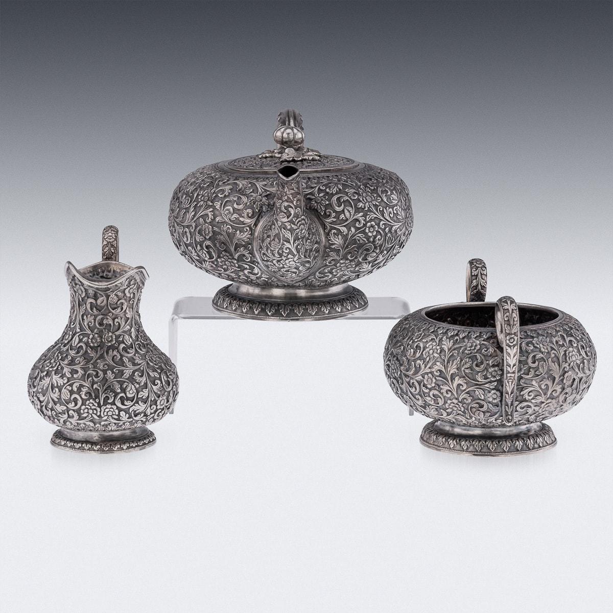 Antique 19th Century Indian Kutch Solid Silver Tea Set, Oomersi Mawji c.1890 1