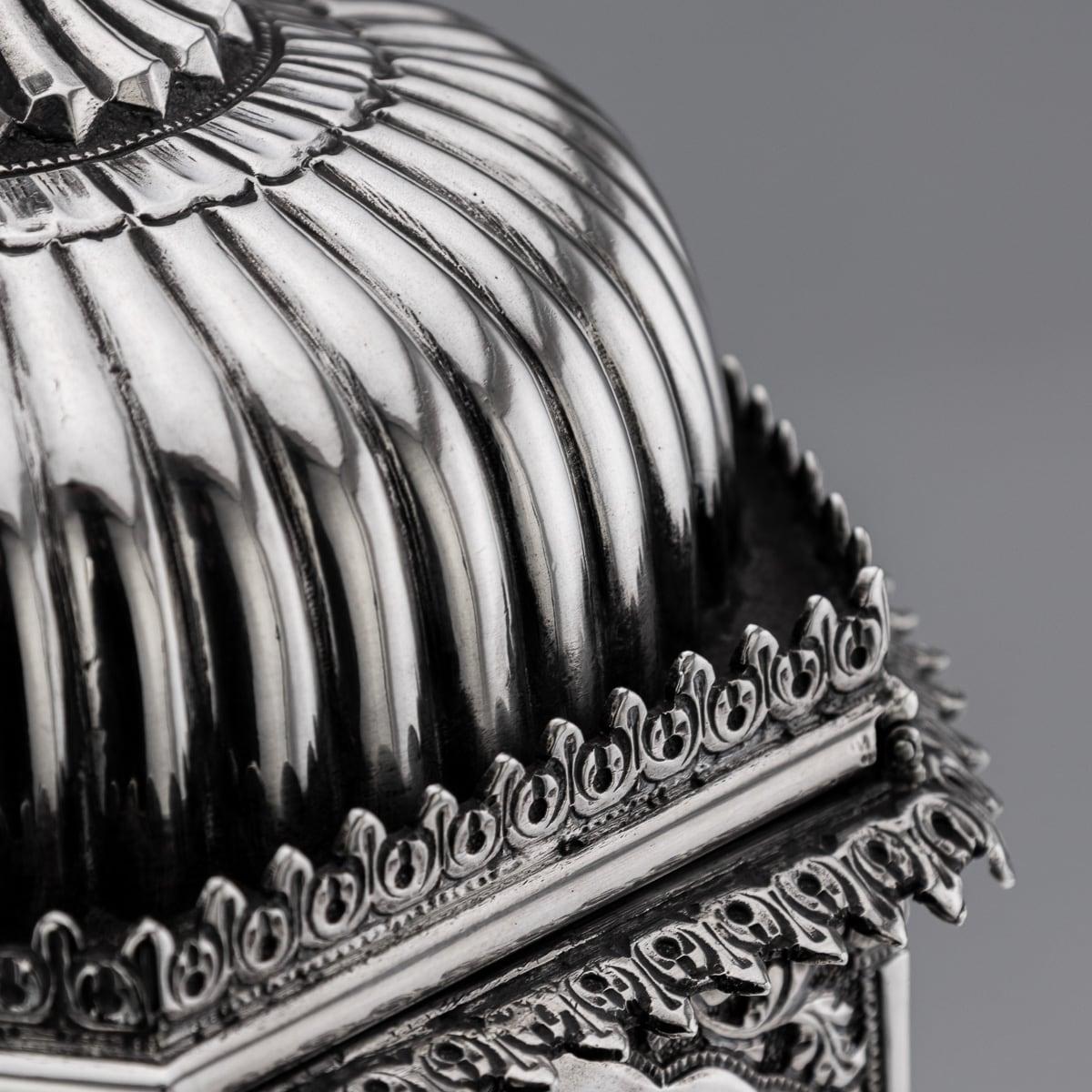 Antique 19th Century Indian Kutch Solid Silver Temple Shaped Tea Caddy c.1880 7