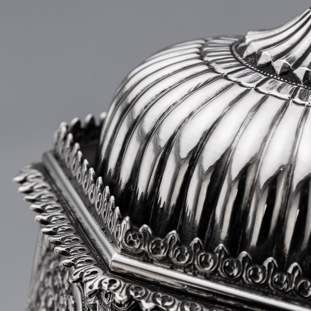Antique 19th Century Indian Kutch Solid Silver Temple Shaped Tea Caddy c.1880 8