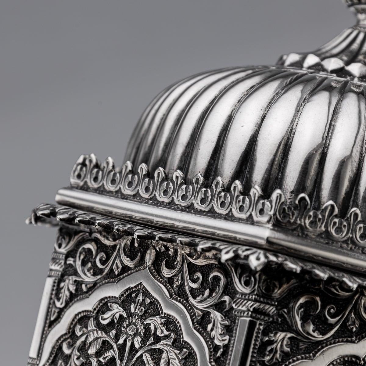 Antique 19th Century Indian Kutch Solid Silver Temple Shaped Tea Caddy c.1880 9