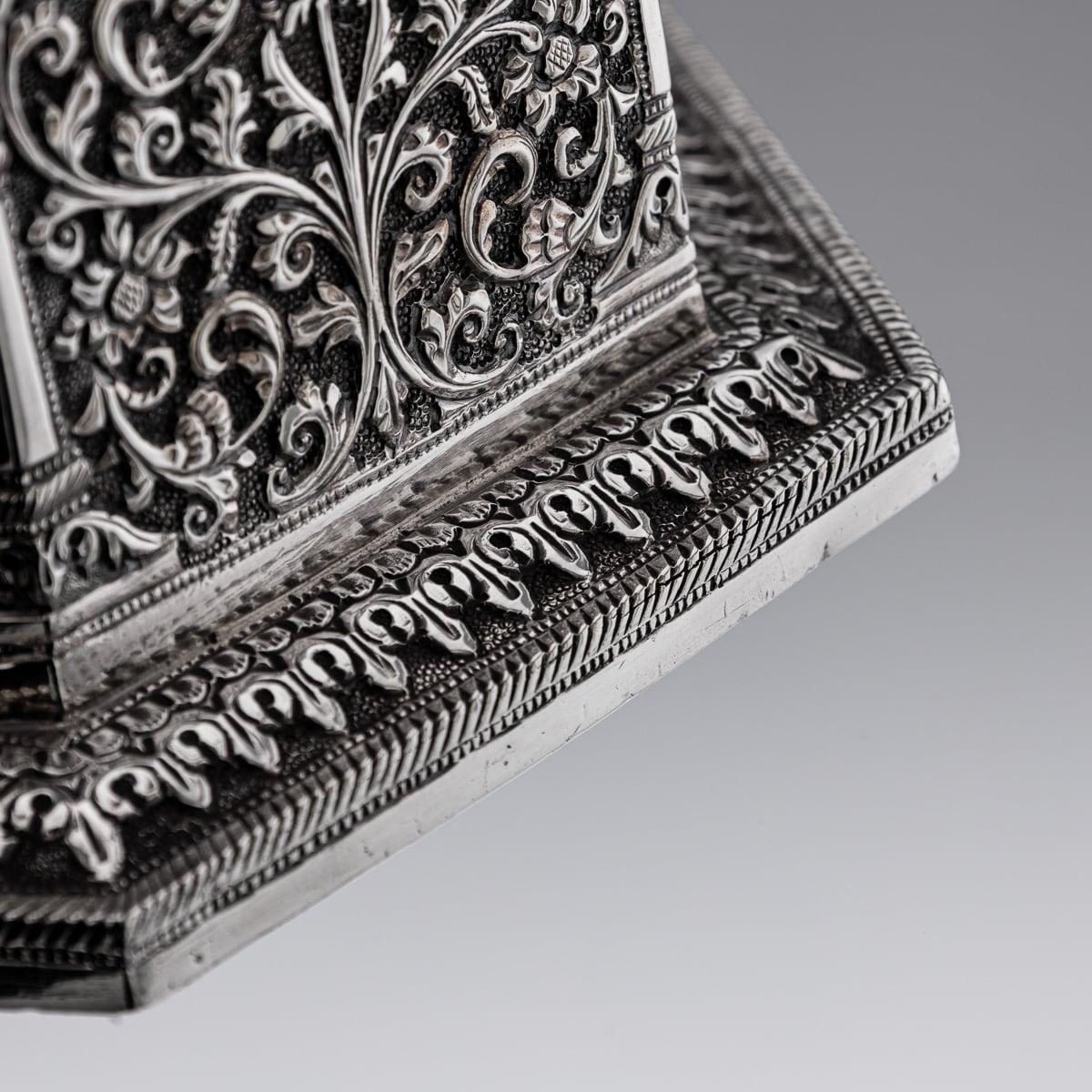 Antique 19th Century Indian Kutch Solid Silver Temple Shaped Tea Caddy c.1880 12