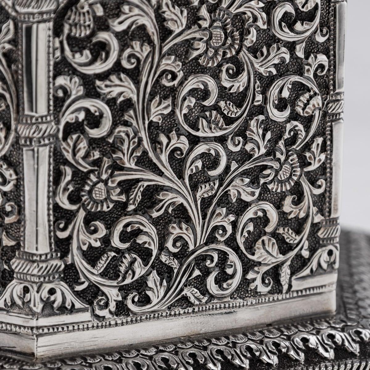 Antique 19th Century Indian Kutch Solid Silver Temple Shaped Tea Caddy c.1880 16
