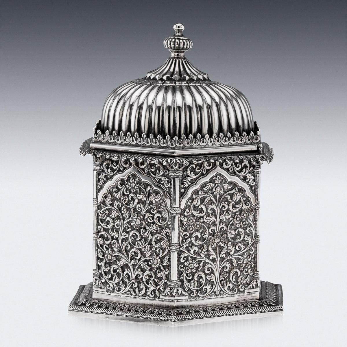 Other Antique 19th Century Indian Kutch Solid Silver Temple Shaped Tea Caddy c.1880