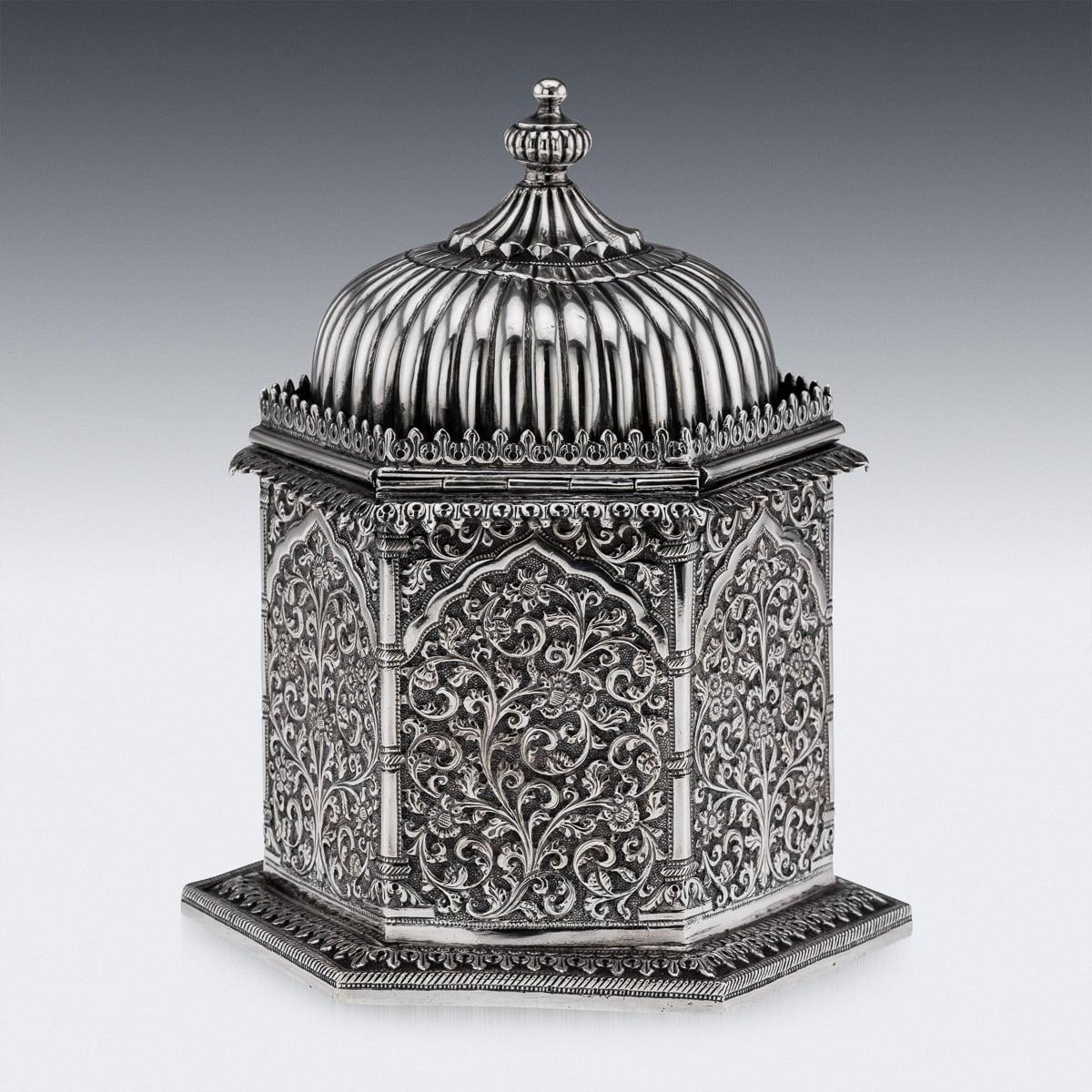 Antique 19th Century Indian Kutch Solid Silver Temple Shaped Tea Caddy c.1880 In Good Condition In Royal Tunbridge Wells, Kent