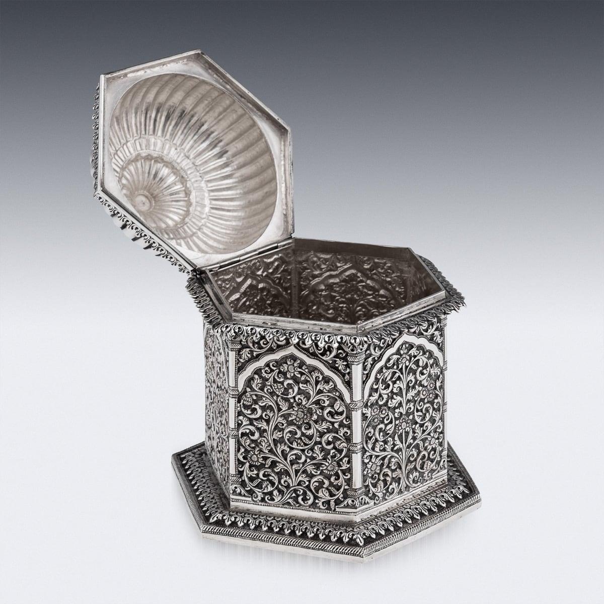 Antique 19th Century Indian Kutch Solid Silver Temple Shaped Tea Caddy c.1880 2