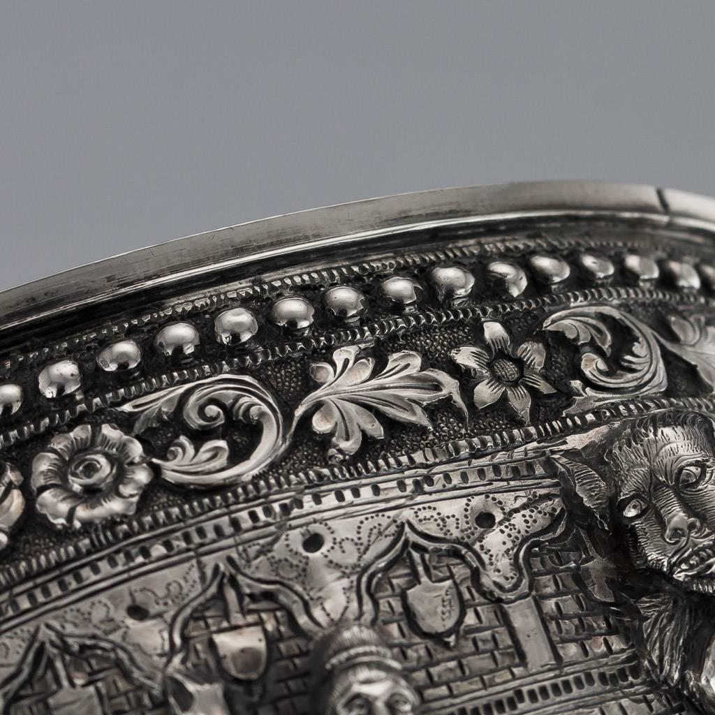 Antique 19th Century Indian Poona Solid Silver Decorative Bowl, circa 1880 8