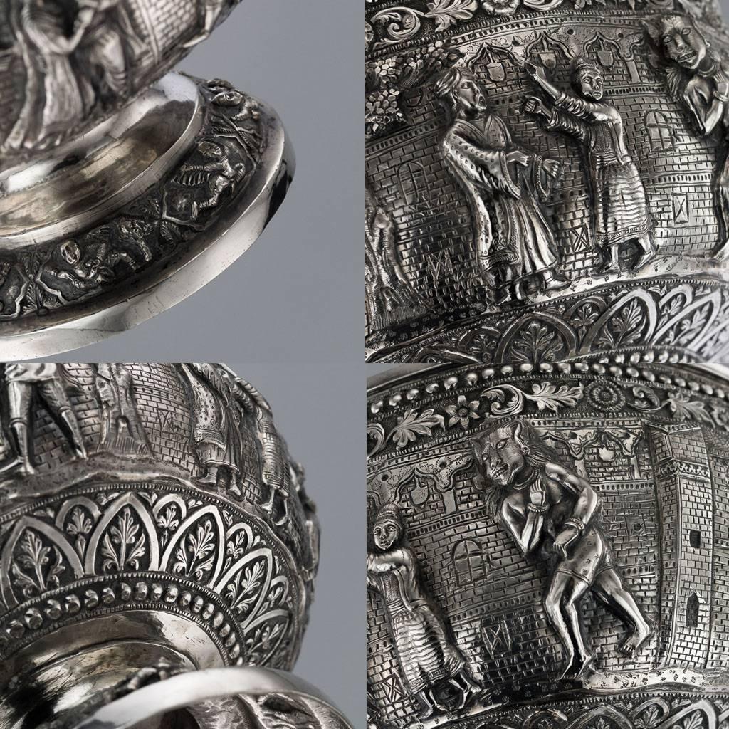 Antique 19th Century Indian Poona Solid Silver Decorative Bowl, circa 1880 8