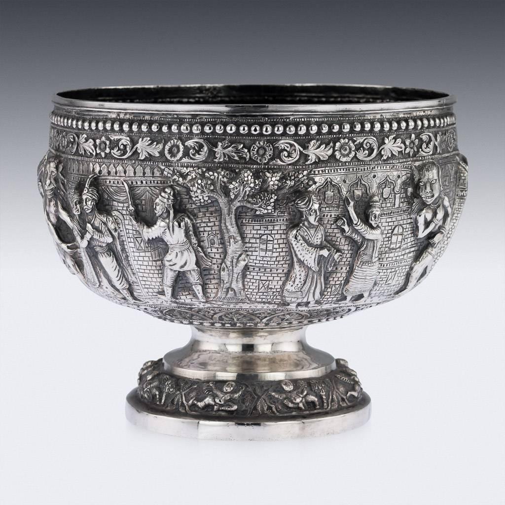 Antique 19th Century Indian Poona Solid Silver Decorative Bowl, circa 1880 In Excellent Condition In Royal Tunbridge Wells, Kent