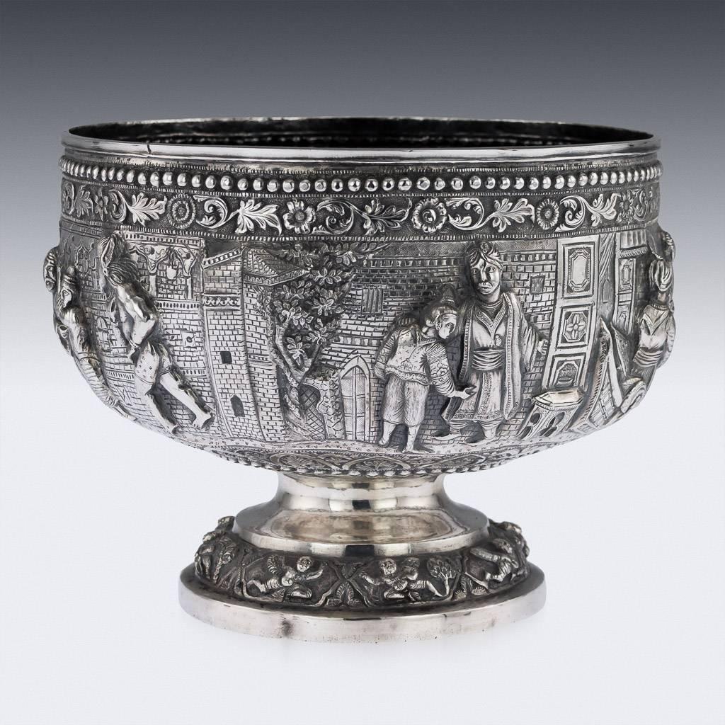 Antique 19th Century Indian Poona Solid Silver Decorative Bowl, circa 1880 1