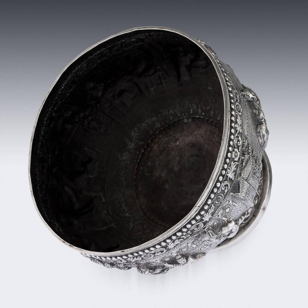 Antique 19th Century Indian Poona Solid Silver Decorative Bowl, circa 1880 1