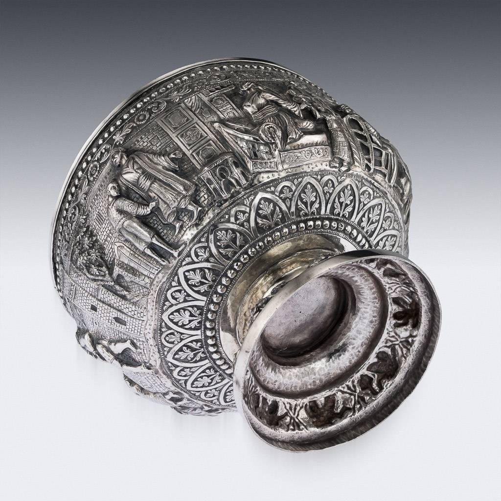 Antique 19th Century Indian Poona Solid Silver Decorative Bowl, circa 1880 3