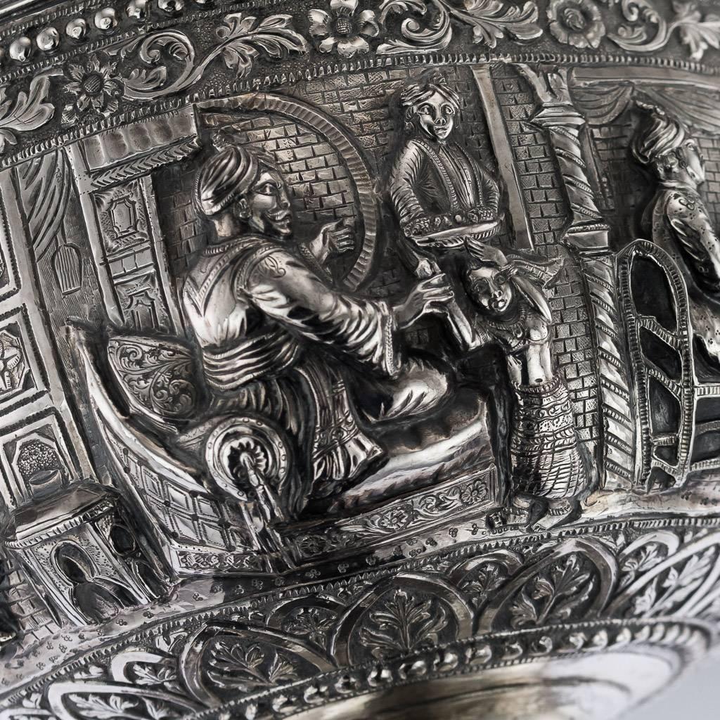 Antique 19th Century Indian Poona Solid Silver Decorative Bowl, circa 1880 3