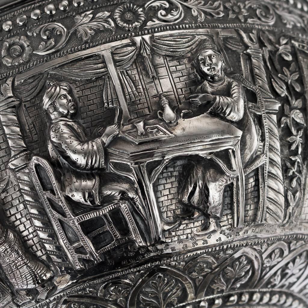 Antique 19th Century Indian Poona Solid Silver Decorative Bowl, circa 1880 4