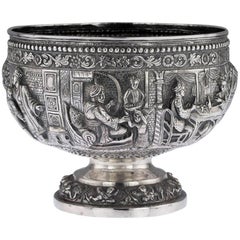Antique 19th Century Indian Poona Solid Silver Decorative Bowl, circa 1880