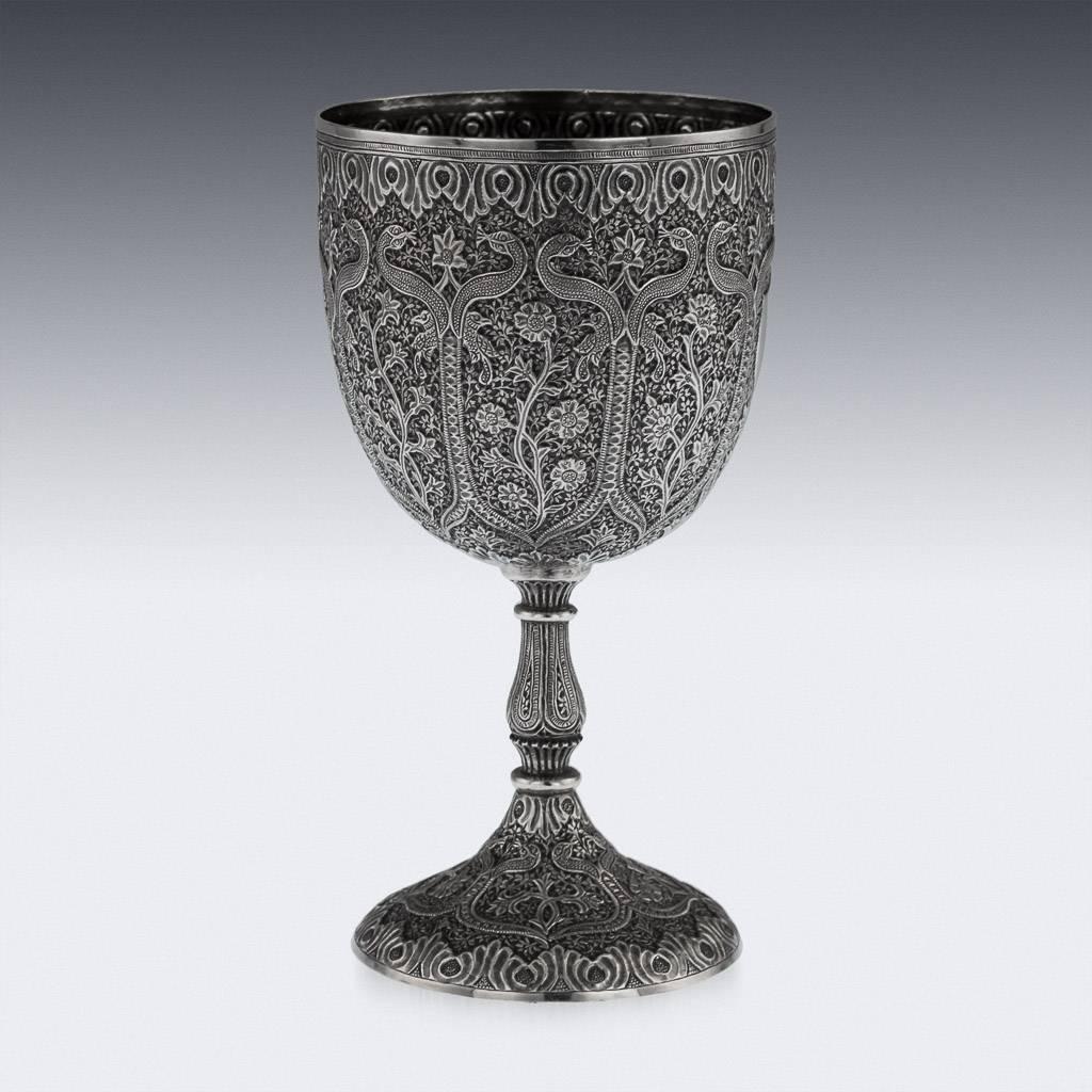 Antique 19th Century Indian Solid Silver Goblet, Kashmir, circa 1890 In Excellent Condition In Royal Tunbridge Wells, Kent