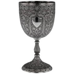 Antique 19th Century Indian Solid Silver Goblet, Kashmir, circa 1890