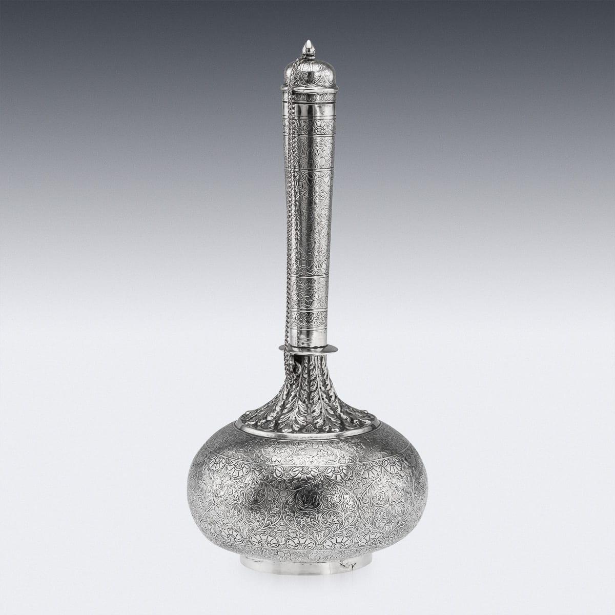 Antigua botella de agua Surahi de plata maciza india del siglo XIX, Lucknow c.1870 Indio en venta