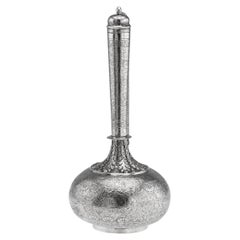 Antique 19th Century Indian Solid Silver Surahi Water Bottle, Lucknow c.1870