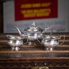 Antique 19th Century Indian Solid Silver Three Piece Tea Set, Bangalore c.1890