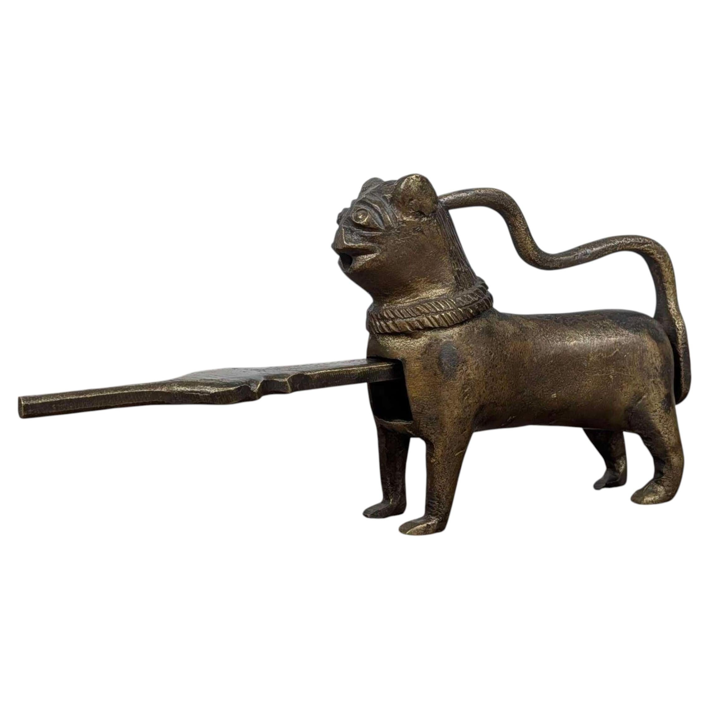 Antique 19th Century Indo-Persian Bronze Lion Form Security Lock