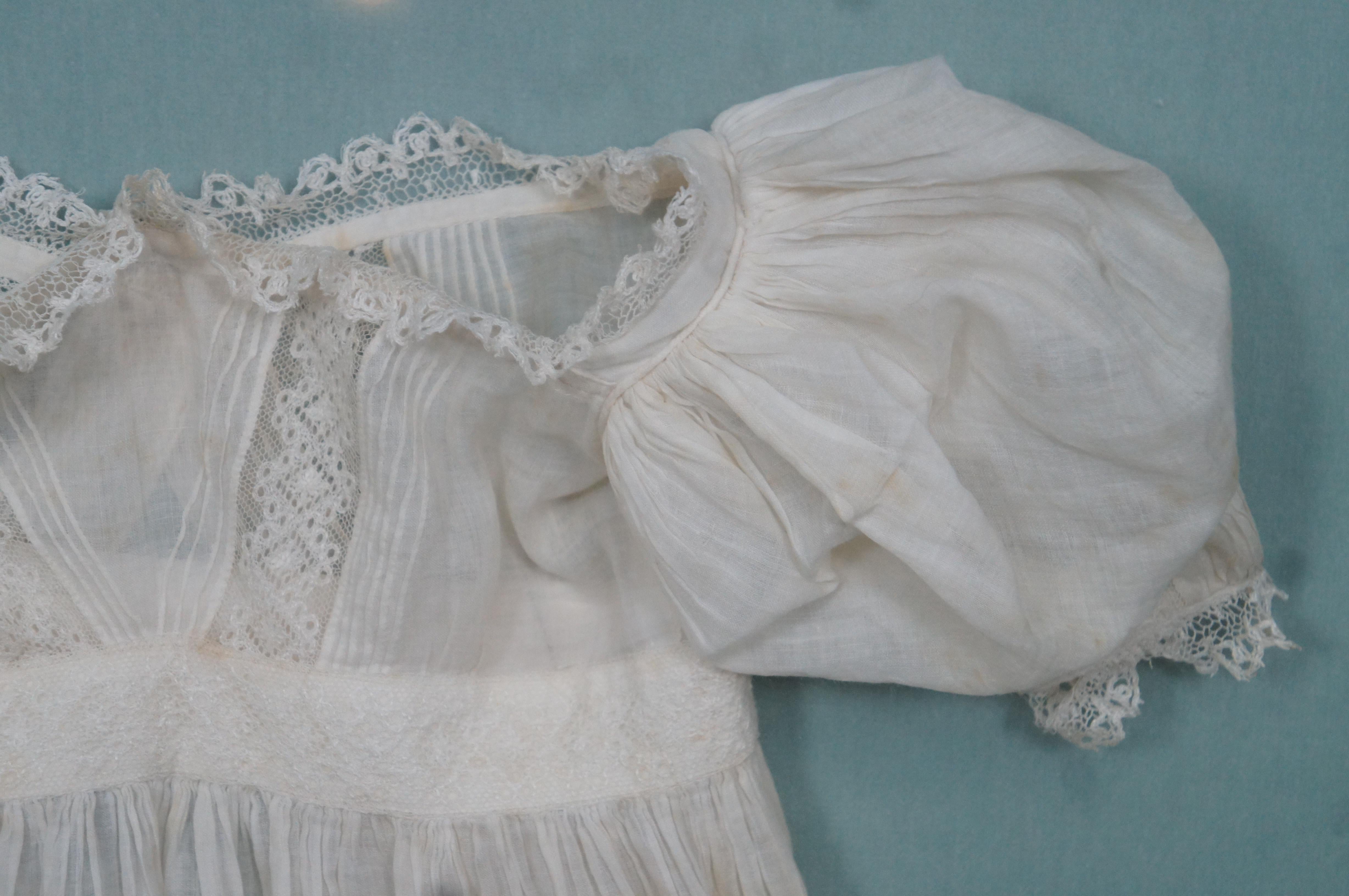 Antique 19th Century Infant Christening Gown Lace Baby Dress Shadowbox For Sale 3