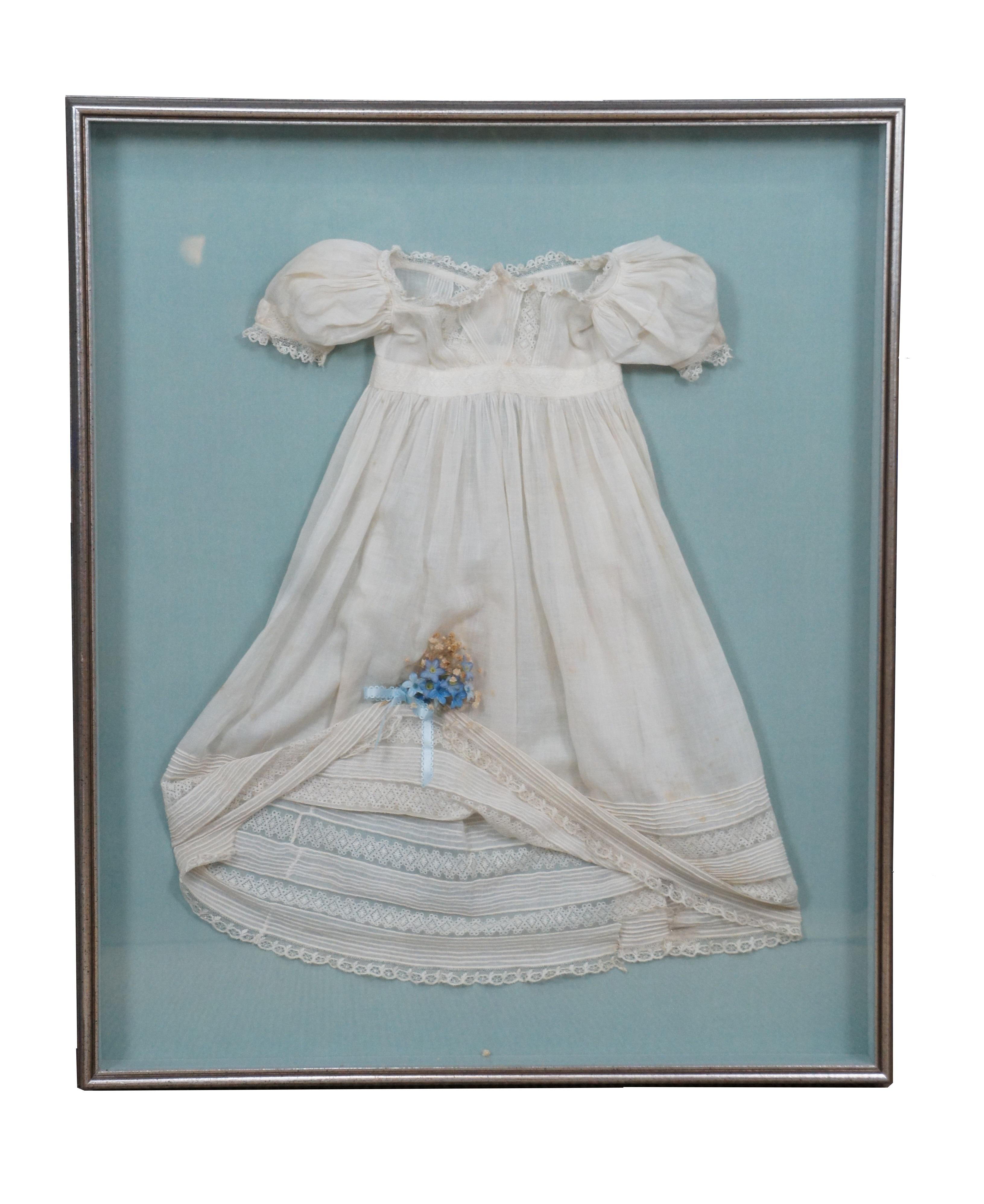 Antique 19th Century Infant Christening Gown Lace Baby Dress Shadowbox