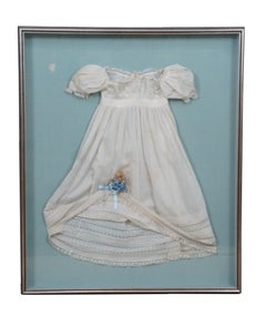 Antique 19th Century Infant Christening Gown Lace Baby Dress Shadowbox