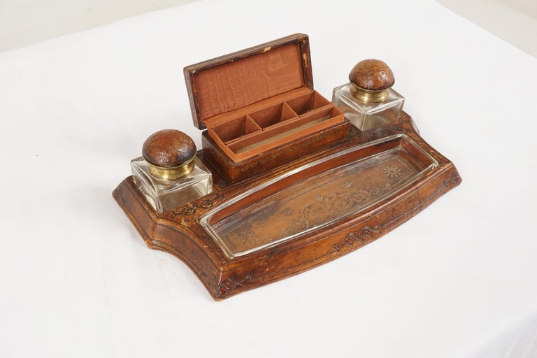 Antique 19th Century Inkstand, Leather, H561 For Sale at 1stDibs