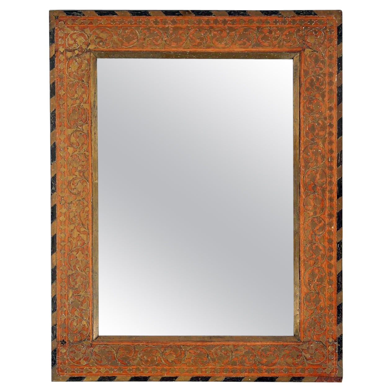 Antique 19th century inlaid brass and wood framed Mirror - Moroccan or Indian