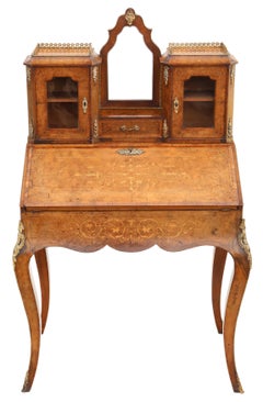 Antique 19th Century Inlaid Burr Walnut Bonheur de Jour Bureau Desk - Quality