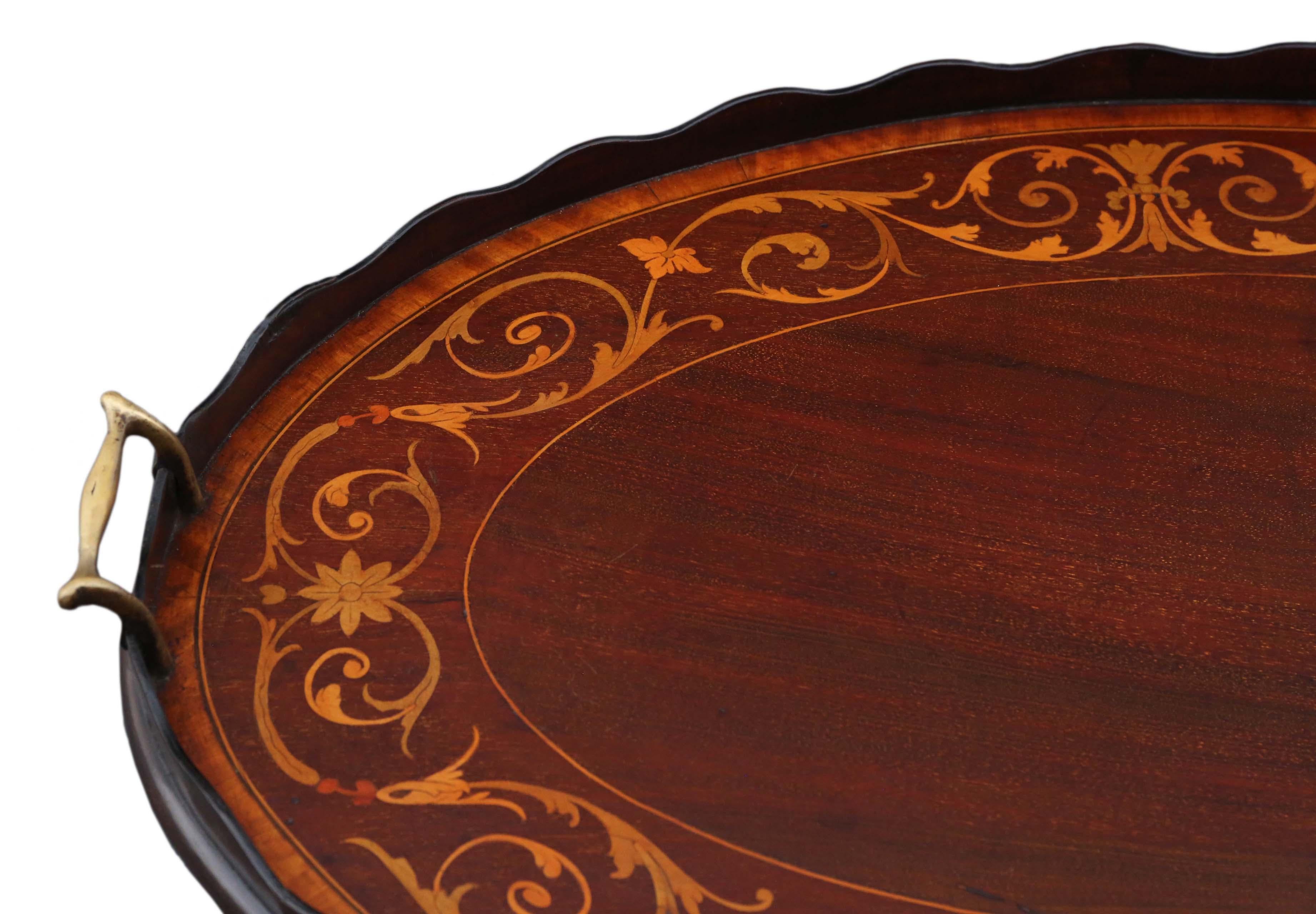 Antique 19th Century Inlaid Mahogany Oval Serving Tea Tray In Good Condition In Wisbech, Cambridgeshire
