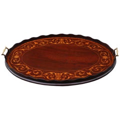 Antique 19th Century Inlaid Mahogany Oval Serving Tea Tray