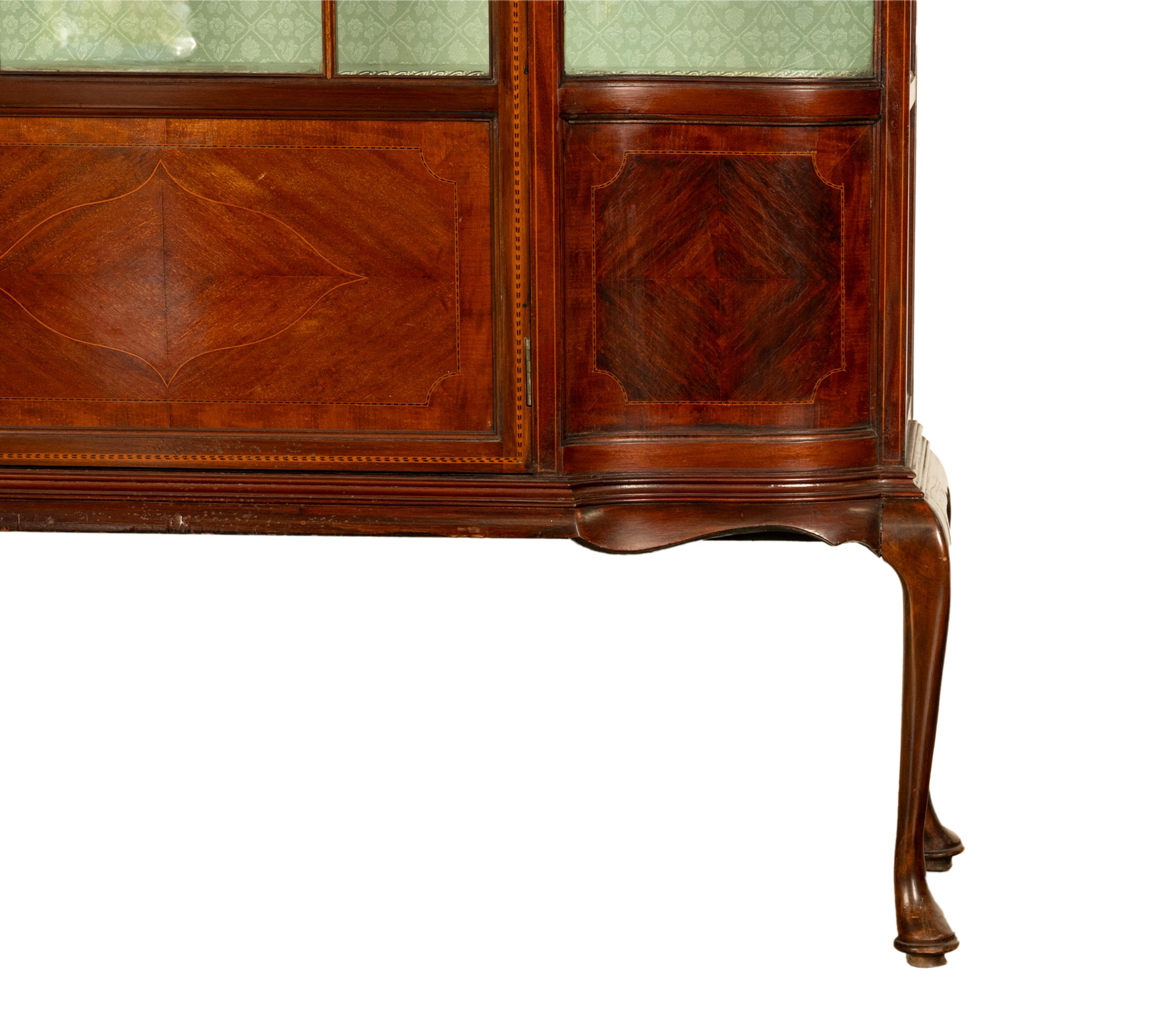 Antique 19th Century Inlaid Mahogany Regency Revival Display China Hutch 1890 For Sale 5