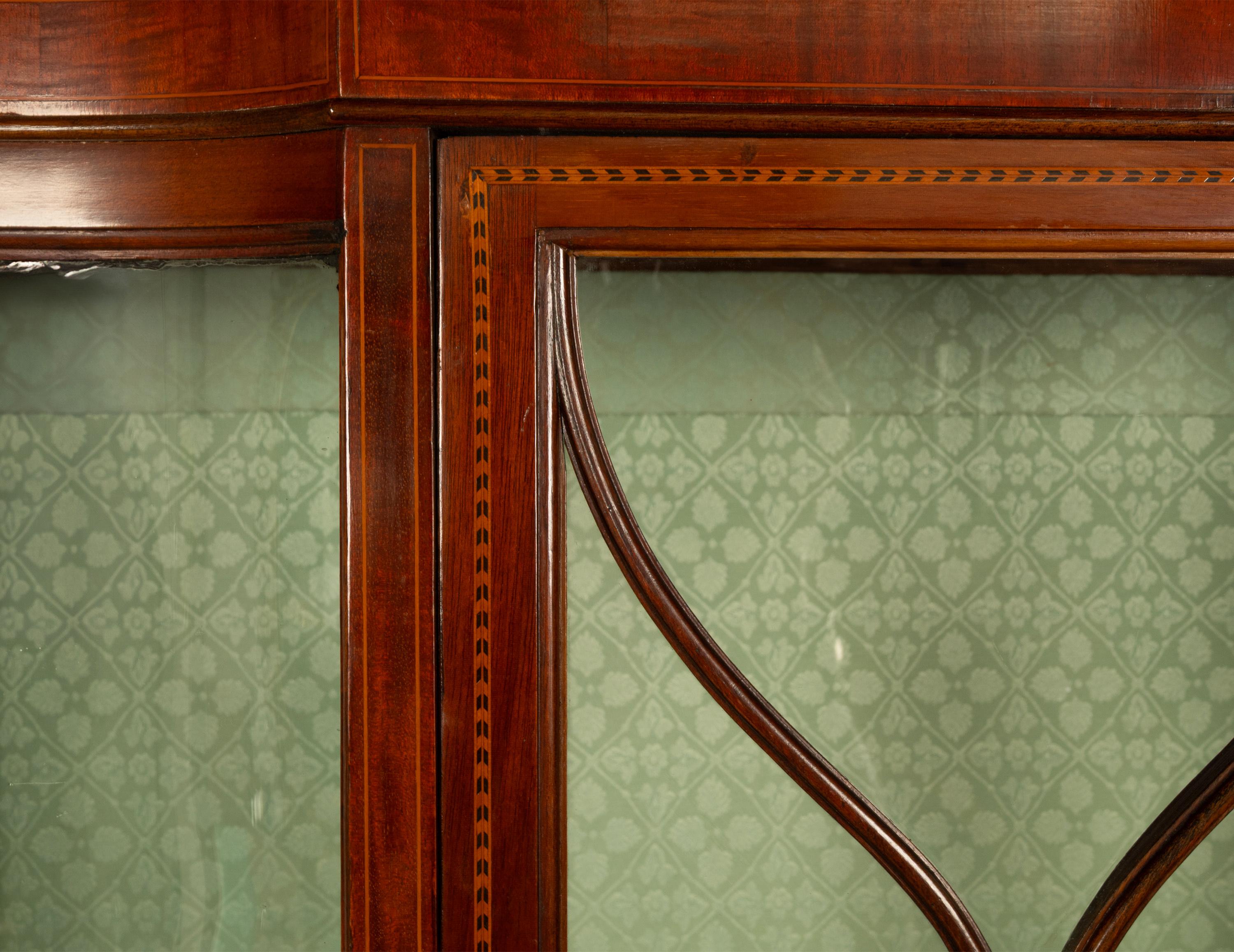 Antique 19th Century Inlaid Mahogany Regency Revival Display China Hutch 1890 For Sale 6
