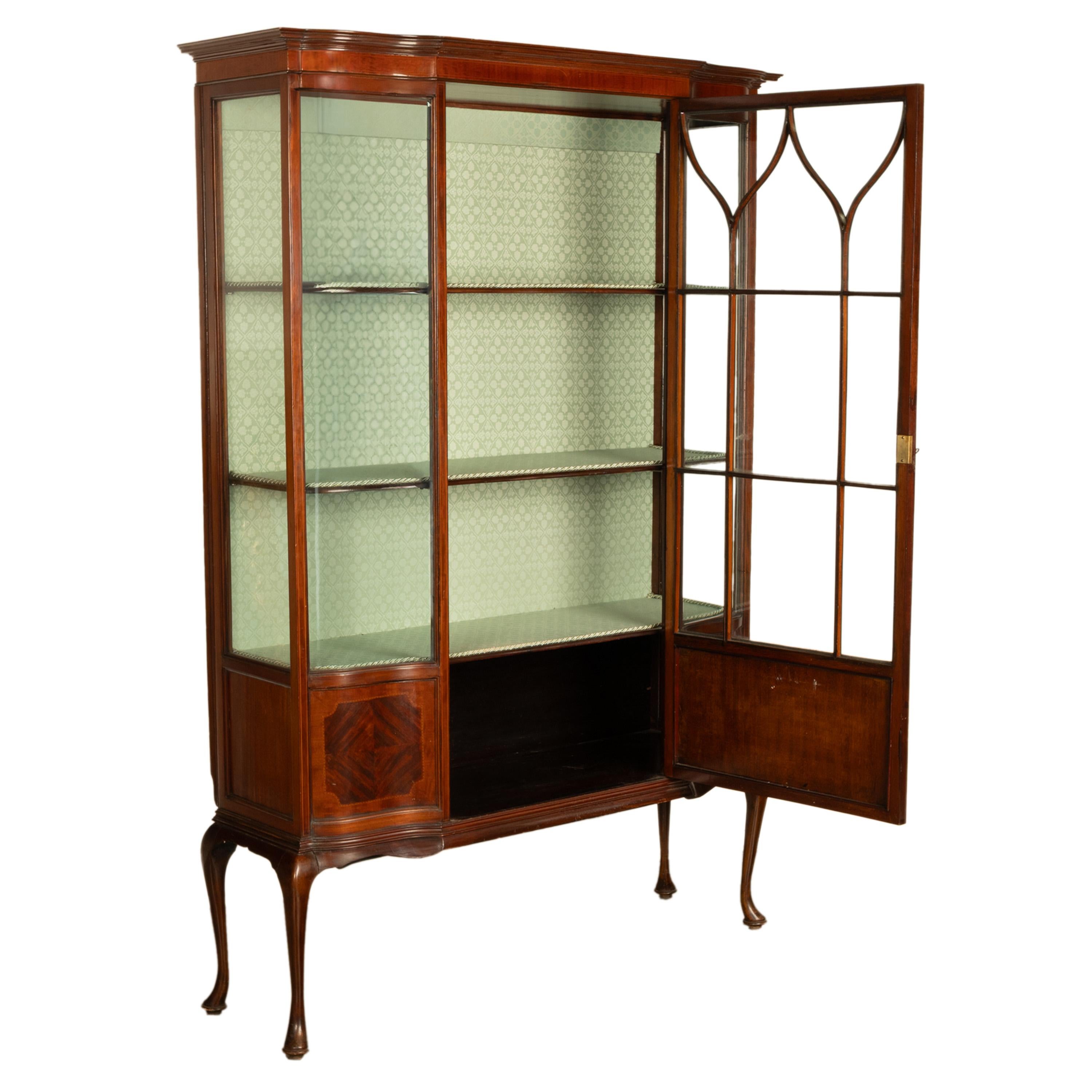 Inlay Antique 19th Century Inlaid Mahogany Regency Revival Display China Hutch 1890 For Sale