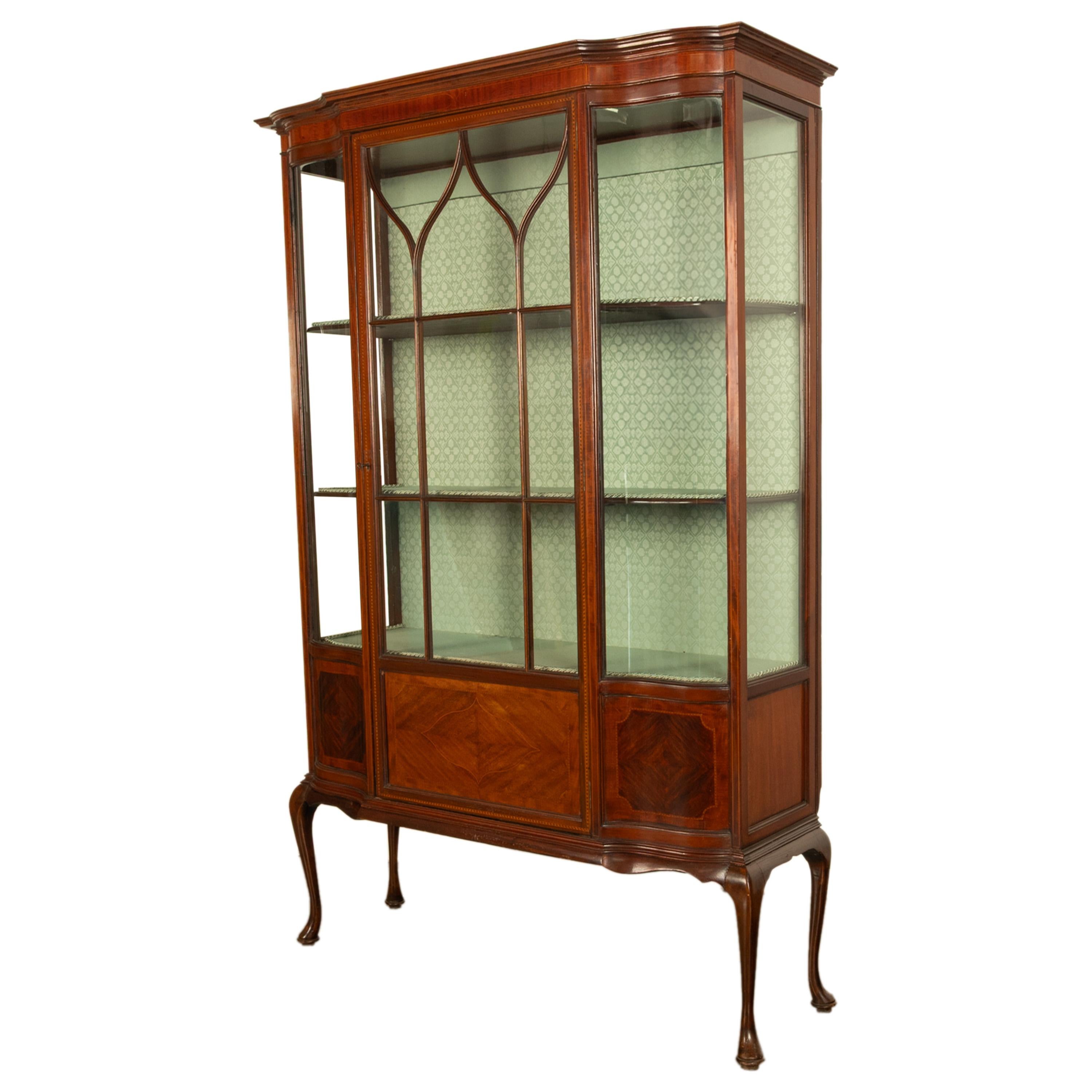 Antique 19th Century Inlaid Mahogany Regency Revival Display China Hutch 1890 For Sale 1