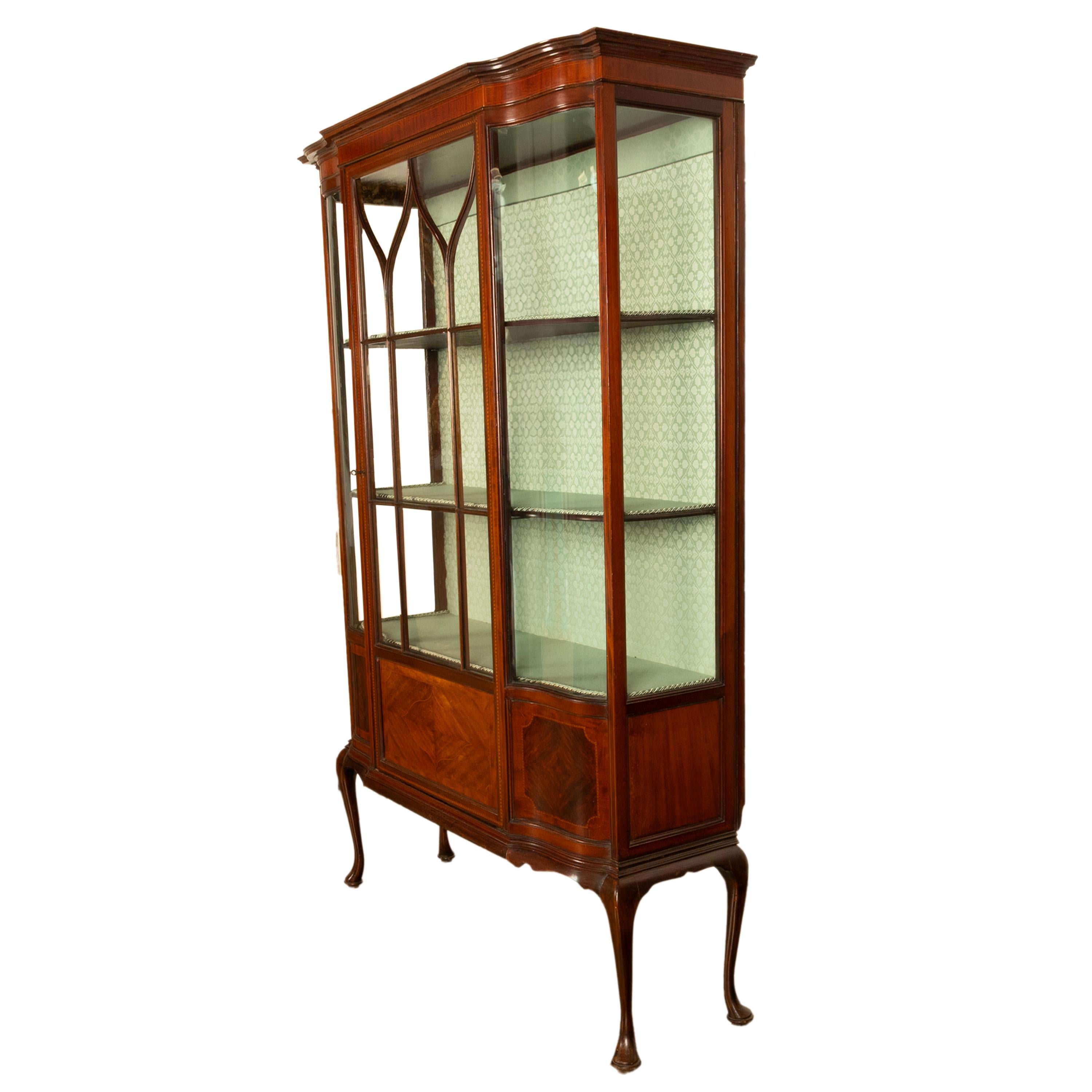 Antique 19th Century Inlaid Mahogany Regency Revival Display China Hutch 1890 For Sale 2